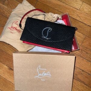 New Christian Louboutin Loubi 54 Lizard Embossed Black Cross Body Bag